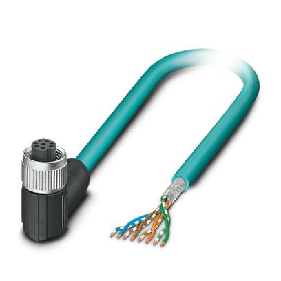 Phoenix Contact Ethernet Cordset; NBC- 5.0-94L/M12FR; M12; CAT5e; Female Right Angle; 8-Pin; 5m TPE Cable